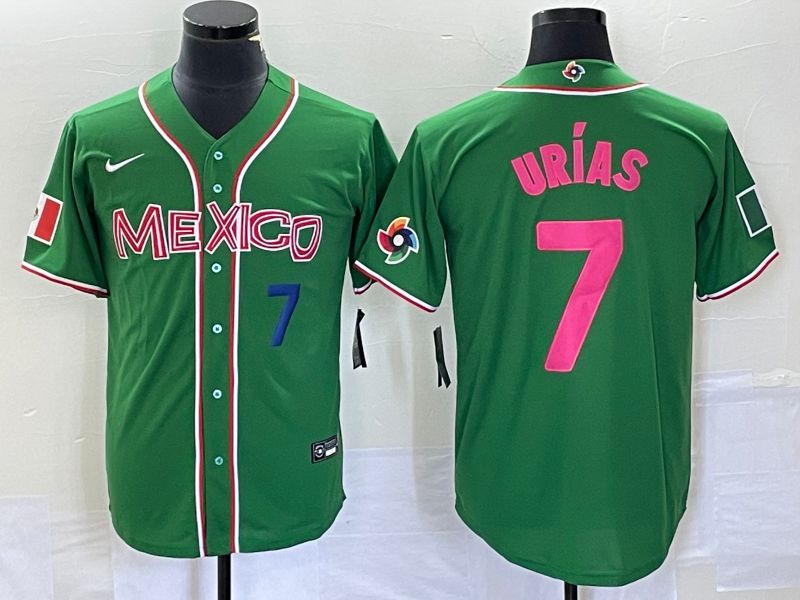 Men 2023 World Cub Mexico #7 Urias Green pink Nike MLB Jersey5